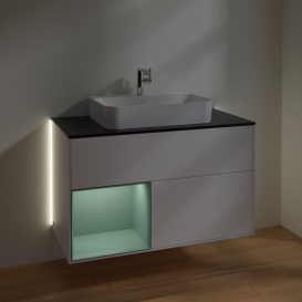Тумба под раковину Villeroy & Boch Finion 100х50,1 см с подсветкой МДФ белый матовый лак/стекло черное матовое G362GMMT