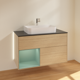 Тумба под раковину Villeroy & Boch Finion 100х50,1 см с подсветкой МДФ шпон дуба/стекло черное матовое G362GMPC