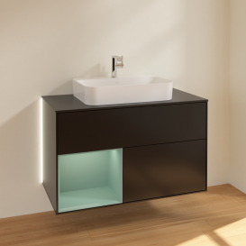 Тумба под раковину Villeroy & Boch Finion 100х50,1 см с подсветкой МДФ черный матовый лак/стекло черное матовое G362GMPD