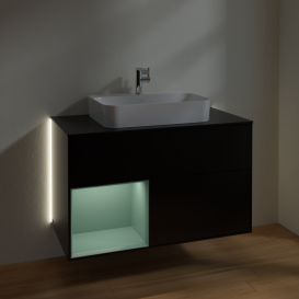 Тумба под раковину Villeroy & Boch Finion 100х50,1 см с подсветкой МДФ черный матовый лак/стекло черное матовое G362GMPD