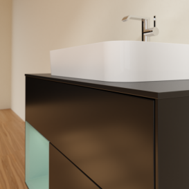 Тумба под раковину Villeroy & Boch Finion 100х50,1 см с подсветкой МДФ черный матовый лак/стекло черное матовое G362GMPD