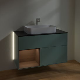 Тумба под раковину Villeroy & Boch Finion 100х50,1 см с подсветкой МДФ оливковый матовый лак/стекло черное матовое G362GNGM