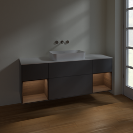 Тумба под раковину Villeroy & Boch Finion 160х50,1 см с подсветкой МДФ антрацит матовый лак/стекло белое матовое F741GNGK