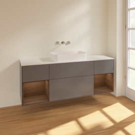 Тумба под раковину Villeroy & Boch Finion 160х50,1 см с подсветкой МДФ антрацит матовый лак/стекло белое матовое F741GNGK