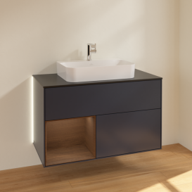 Тумба под раковину Villeroy & Boch Finion 100х50,1 см с подсветкой МДФ темно-синий матовый лак/стекло черное матовое G362GNHG