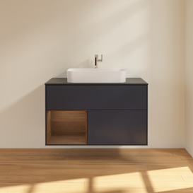 Тумба под раковину Villeroy & Boch Finion 100х50,1 см с подсветкой МДФ темно-синий матовый лак/стекло черное матовое G362GNHG