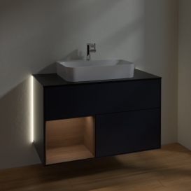 Тумба под раковину Villeroy & Boch Finion 100х50,1 см с подсветкой МДФ темно-синий матовый лак/стекло черное матовое G362GNHG