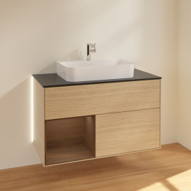 Тумба под раковину Villeroy & Boch Finion 100х50,1 см с подсветкой МДФ шпон дуба/стекло черное матовое G362GNPC