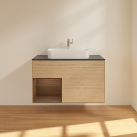 Тумба под раковину Villeroy & Boch Finion 100х50,1 см с подсветкой МДФ шпон дуба/стекло черное матовое G362GNPC