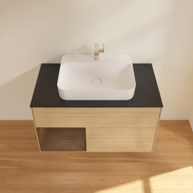 Тумба под раковину Villeroy & Boch Finion 100х50,1 см с подсветкой МДФ шпон дуба/стекло черное матовое G362GNPC