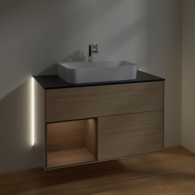 Тумба под раковину Villeroy & Boch Finion 100х50,1 см с подсветкой МДФ шпон дуба/стекло черное матовое G362GNPC