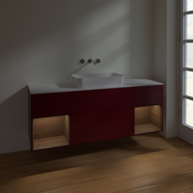 Тумба под раковину Villeroy & Boch Finion 160х50,1 см с подсветкой МДФ пион матовый лак/стекло белое матовое F741GNHB