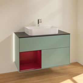 Тумба под раковину Villeroy & Boch Finion 100х50,1 см с подсветкой МДФ оливковый матовый лак/стекло черное матовое G362HBGM