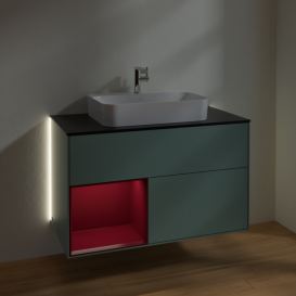 Тумба под раковину Villeroy & Boch Finion 100х50,1 см с подсветкой МДФ оливковый матовый лак/стекло черное матовое G362HBGM