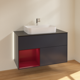 Тумба под раковину Villeroy & Boch Finion 100х50,1 см с подсветкой МДФ темно-синий матовый лак/стекло черное матовое G362HBHG