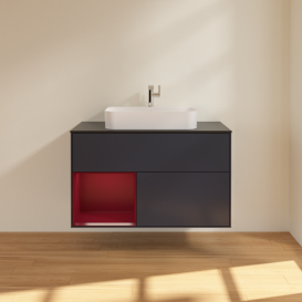 Тумба под раковину Villeroy & Boch Finion 100х50,1 см с подсветкой МДФ темно-синий матовый лак/стекло черное матовое G362HBHG
