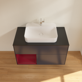 Тумба под раковину Villeroy & Boch Finion 100х50,1 см с подсветкой МДФ темно-синий матовый лак/стекло черное матовое G362HBHG