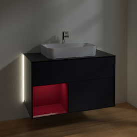 Тумба под раковину Villeroy & Boch Finion 100х50,1 см с подсветкой МДФ темно-синий матовый лак/стекло черное матовое G362HBHG