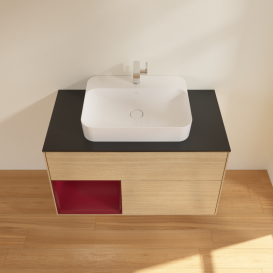 Тумба под раковину Villeroy & Boch Finion 100х50,1 см с подсветкой МДФ шпон дуба/стекло черное матовое G362HBPC