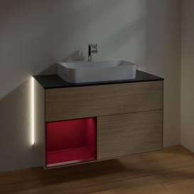 Тумба под раковину Villeroy & Boch Finion 100х50,1 см с подсветкой МДФ шпон дуба/стекло черное матовое G362HBPC