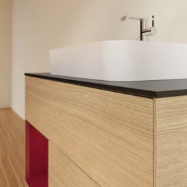 Тумба под раковину Villeroy & Boch Finion 100х50,1 см с подсветкой МДФ шпон дуба/стекло черное матовое G362HBPC