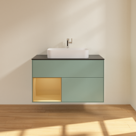 Тумба под раковину Villeroy & Boch Finion 100х50,1 см с подсветкой МДФ оливковый матовый лак/стекло черное матовое G362HFGM