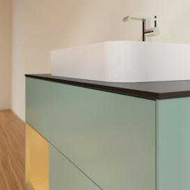 Тумба под раковину Villeroy & Boch Finion 100х50,1 см с подсветкой МДФ оливковый матовый лак/стекло черное матовое G362HFGM