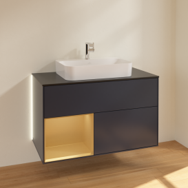 Тумба под раковину Villeroy & Boch Finion 100х50,1 см с подсветкой МДФ темно-синий матовый лак/стекло черное матовое G362HFHG