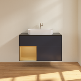 Тумба под раковину Villeroy & Boch Finion 100х50,1 см с подсветкой МДФ темно-синий матовый лак/стекло черное матовое G362HFHG