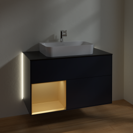 Тумба под раковину Villeroy & Boch Finion 100х50,1 см с подсветкой МДФ темно-синий матовый лак/стекло черное матовое G362HFHG