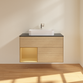 Тумба под раковину Villeroy & Boch Finion 100х50,1 см с подсветкой МДФ шпон дуба/стекло черное матовое G362HFPC