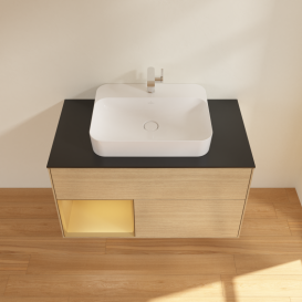 Тумба под раковину Villeroy & Boch Finion 100х50,1 см с подсветкой МДФ шпон дуба/стекло черное матовое G362HFPC