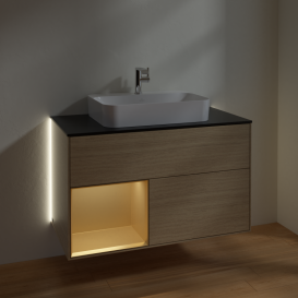 Тумба под раковину Villeroy & Boch Finion 100х50,1 см с подсветкой МДФ шпон дуба/стекло черное матовое G362HFPC