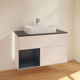 Тумба под раковину Villeroy & Boch Finion 100х50,1 см с подсветкой МДФ глянцевый белый лак/стекло черное матовое G362HGGF