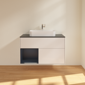 Тумба под раковину Villeroy & Boch Finion 100х50,1 см с подсветкой МДФ глянцевый белый лак/стекло черное матовое G362HGGF