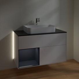 Тумба под раковину Villeroy & Boch Finion 100х50,1 см с подсветкой МДФ глянцевый белый лак/стекло черное матовое G362HGGF