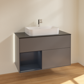 Тумба под раковину Villeroy & Boch Finion 100х50,1 см с подсветкой МДФ антрацит матовый лак/стекло черное матовое G362HGGK