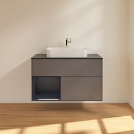 Тумба под раковину Villeroy & Boch Finion 100х50,1 см с подсветкой МДФ антрацит матовый лак/стекло черное матовое G362HGGK