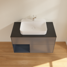 Тумба под раковину Villeroy & Boch Finion 100х50,1 см с подсветкой МДФ антрацит матовый лак/стекло черное матовое G362HGGK