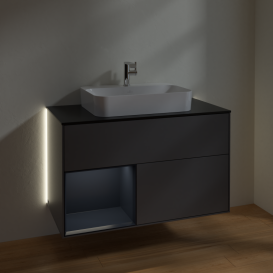 Тумба под раковину Villeroy & Boch Finion 100х50,1 см с подсветкой МДФ антрацит матовый лак/стекло черное матовое G362HGGK