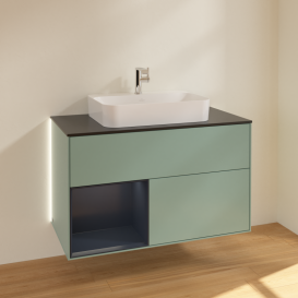 Тумба под раковину Villeroy & Boch Finion 100х50,1 см с подсветкой МДФ оливковый матовый лак/стекло черное матовое G362HGGM