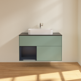 Тумба под раковину Villeroy & Boch Finion 100х50,1 см с подсветкой МДФ оливковый матовый лак/стекло черное матовое G362HGGM