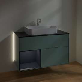 Тумба под раковину Villeroy & Boch Finion 100х50,1 см с подсветкой МДФ оливковый матовый лак/стекло черное матовое G362HGGM
