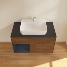 Тумба под раковину Villeroy & Boch Finion 100х50,1 см с подсветкой МДФ шпон грецкого ореха/стекло черное матовое G362HGGN