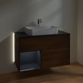 Тумба под раковину Villeroy & Boch Finion 100х50,1 см с подсветкой МДФ шпон грецкого ореха/стекло черное матовое G362HGGN