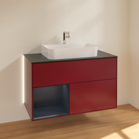 Тумба под раковину Villeroy & Boch Finion 100х50,1 см с подсветкой МДФ пион матовый лак/стекло черное матовое G362HGHB