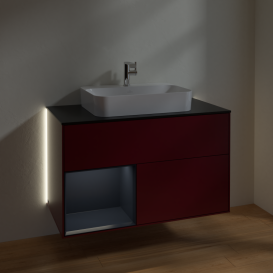 Тумба под раковину Villeroy & Boch Finion 100х50,1 см с подсветкой МДФ пион матовый лак/стекло черное матовое G362HGHB