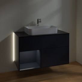Тумба под раковину Villeroy & Boch Finion 100х50,1 см с подсветкой МДФ темно-синий матовый лак/стекло черное матовое G362HGHG
