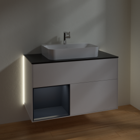 Тумба под раковину Villeroy & Boch Finion 100х50,1 см с подсветкой МДФ белый матовый лак/стекло черное матовое G362HGMT