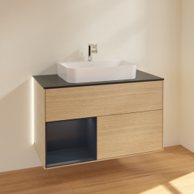 Тумба под раковину Villeroy & Boch Finion 100х50,1 см с подсветкой МДФ шпон дуба/стекло черное матовое G362HGPC